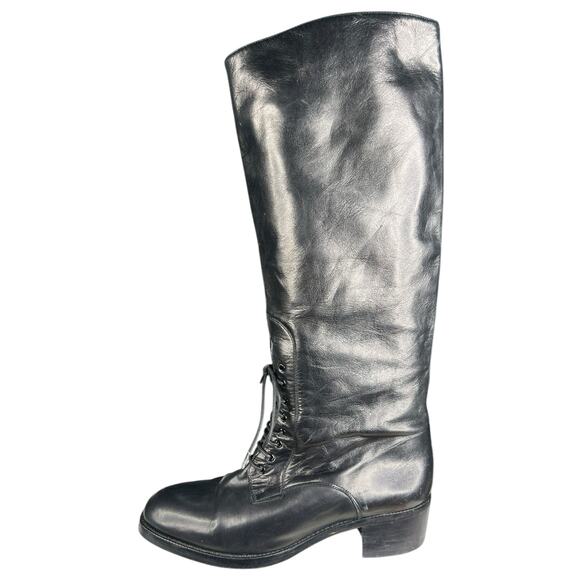 Vintage Charles David Black Leather Lace Up Riding Boots Size US 10 - Picture 3 of 13